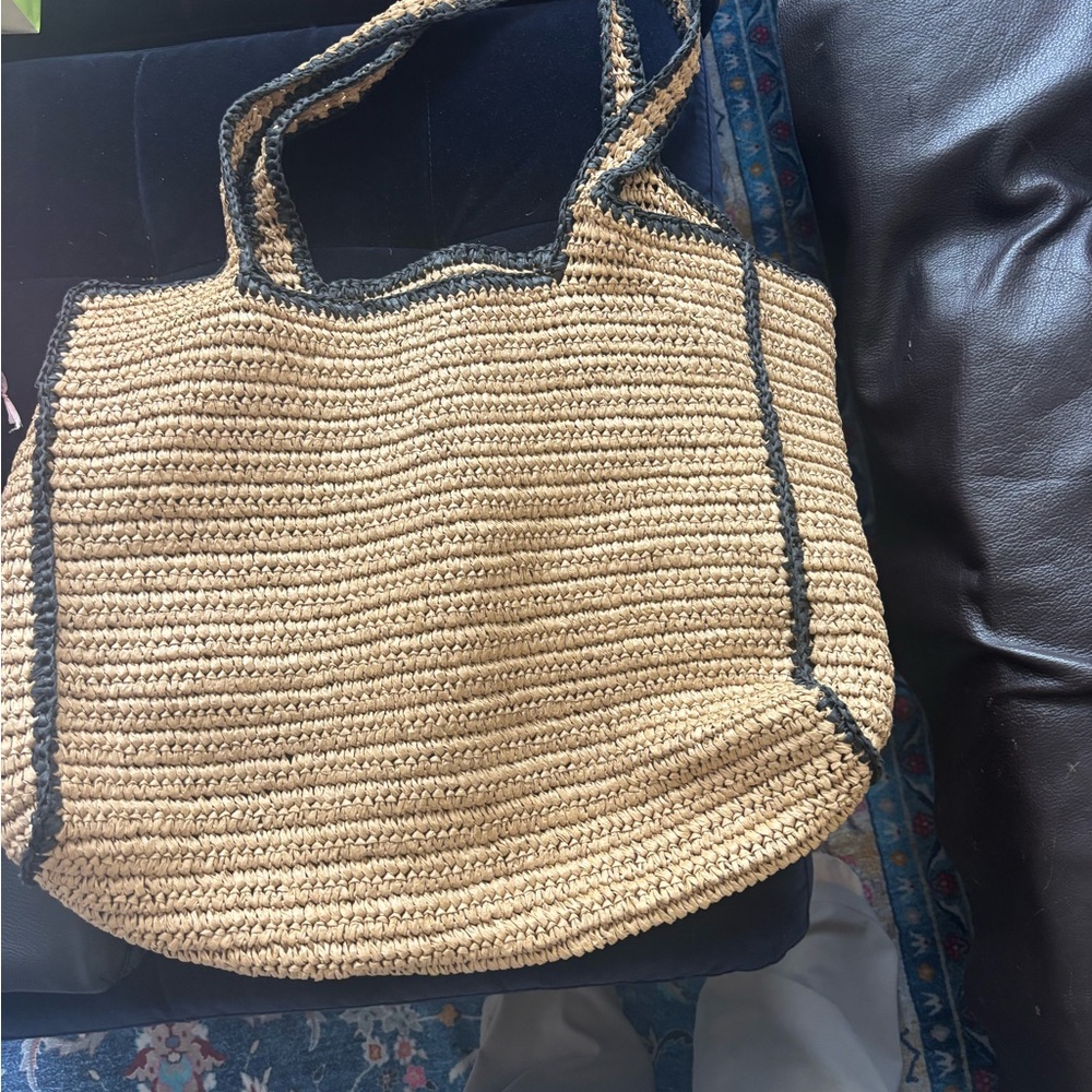 Stylish Tan and Black Woven Tote Bag